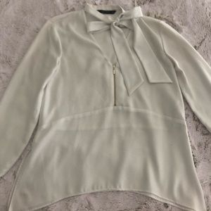 Zara Basic Collection White Tie Blouse